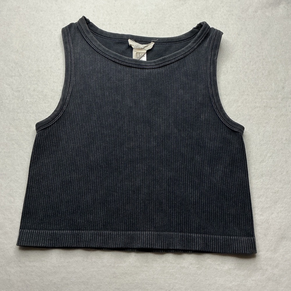Happily Grey Ribbed Seamless Crop Tank Top Charcoal Gray M/L